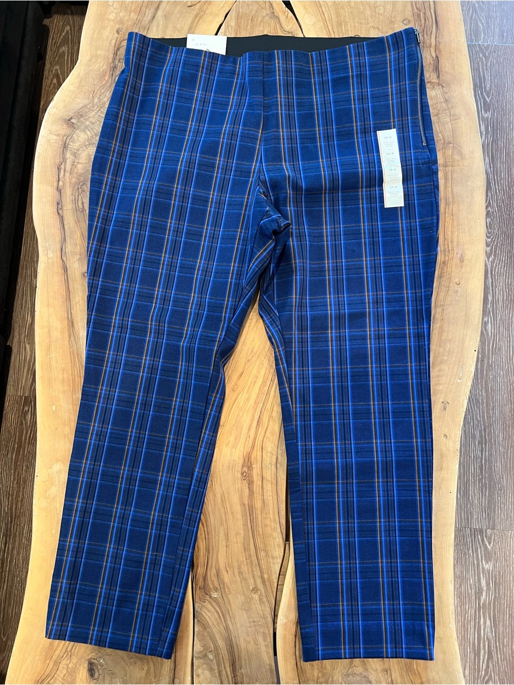 Women’s High Rise Skinny Ankle Blue Plaid Dress Pants